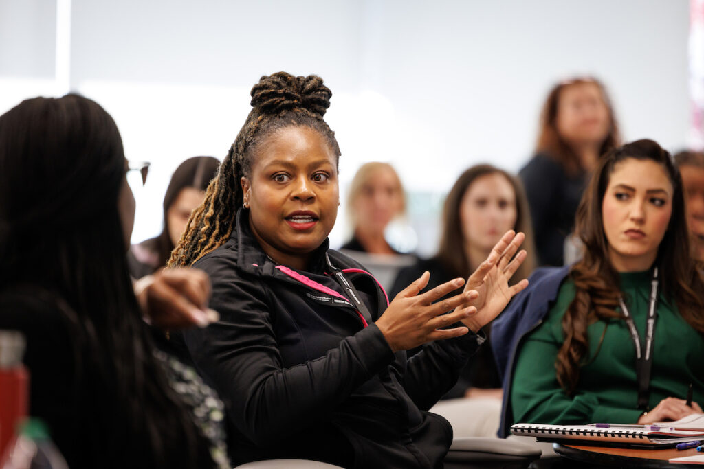 Woman speaking in a classroom