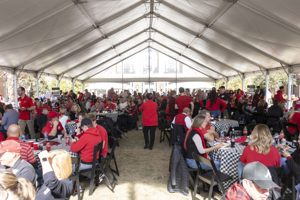 People sitting at tables and eating