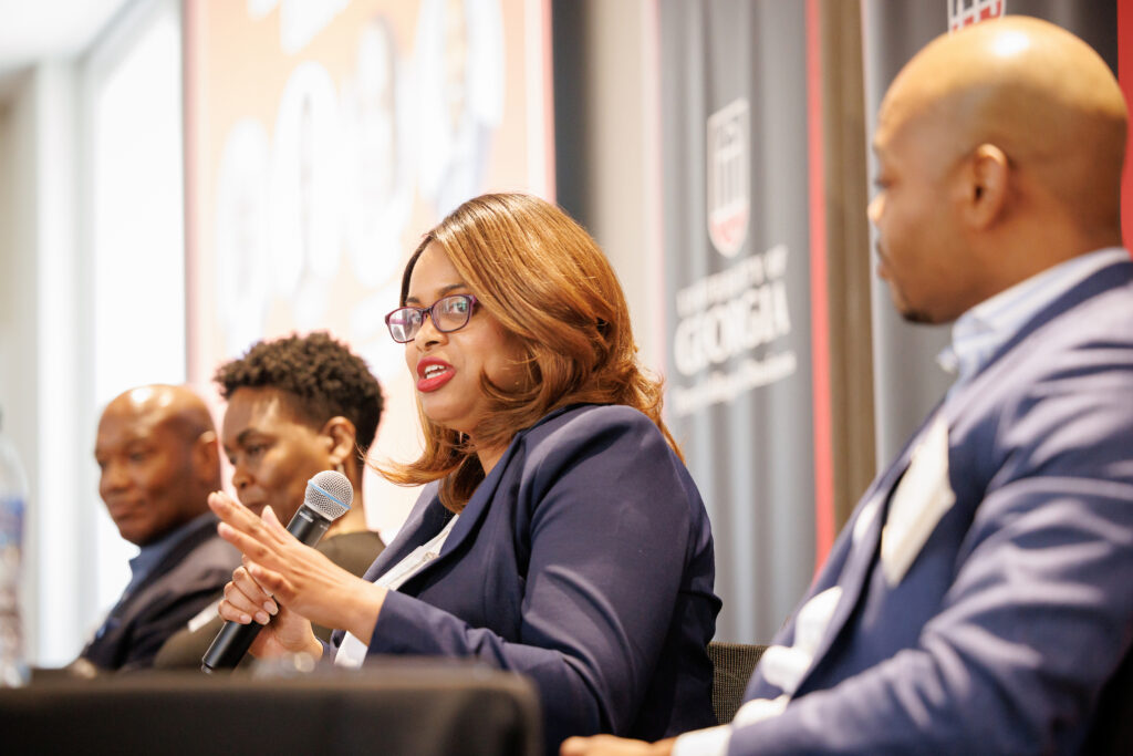 Laura Picott answers a students question during the Terry Trailblazers roundtable on Feb. 3.