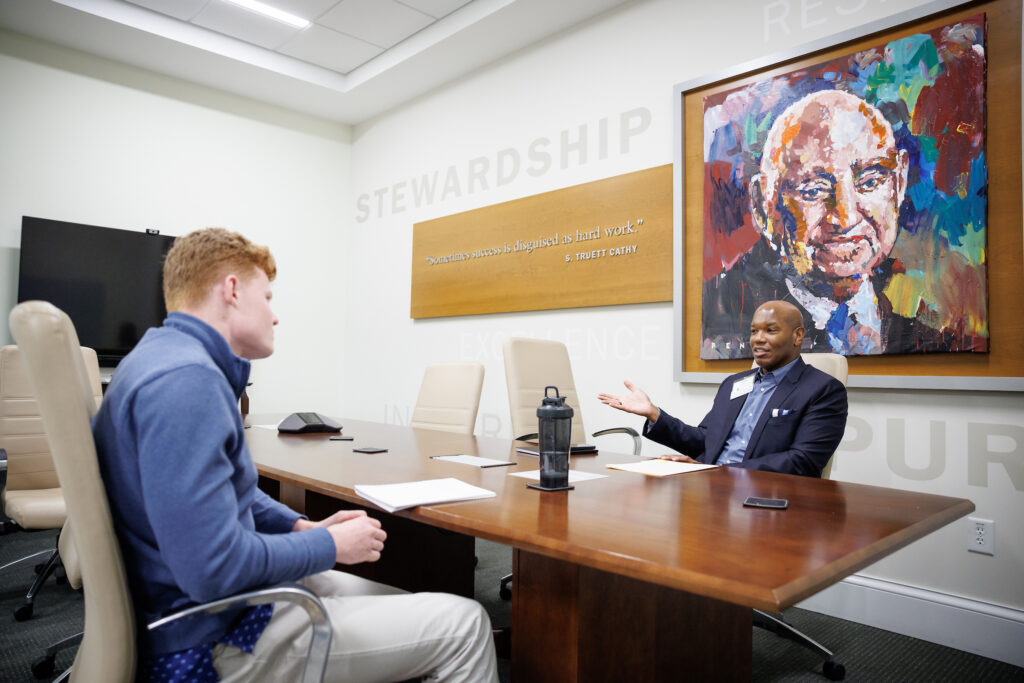 A Terry trailblazer chats with a Terry student