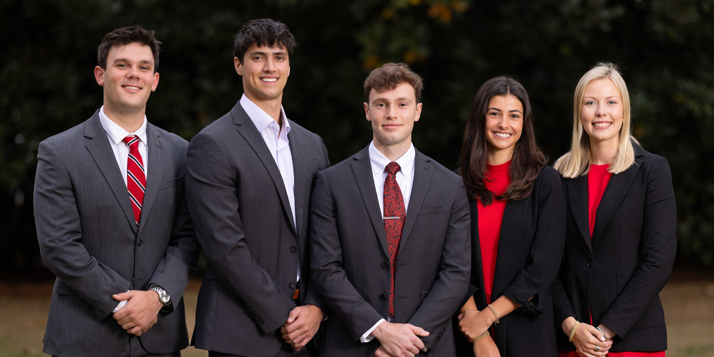 Terry College of Business Student of the Year Alex Womack, center, with other student of the year finalists, from left, Whit Thoms, Ethan Craig, Madeline Pierce and Mattie Garrett.