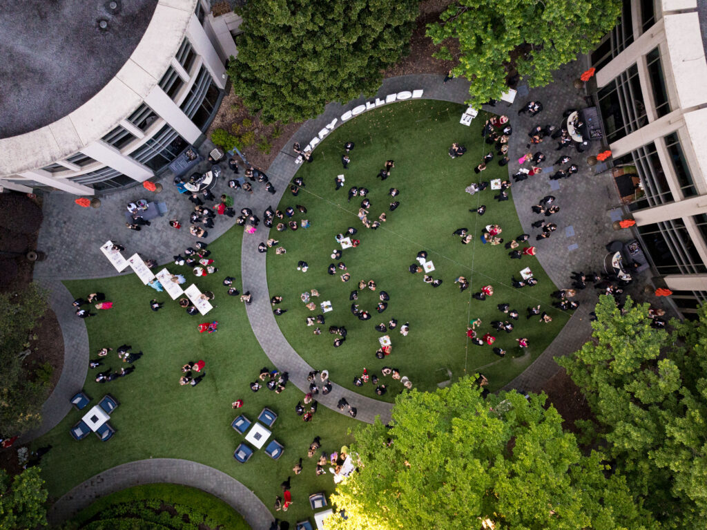 overhead of gala guests outdoors