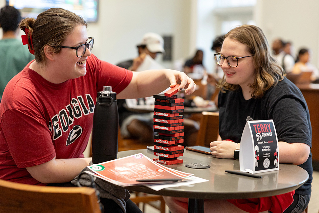 students playing jenga