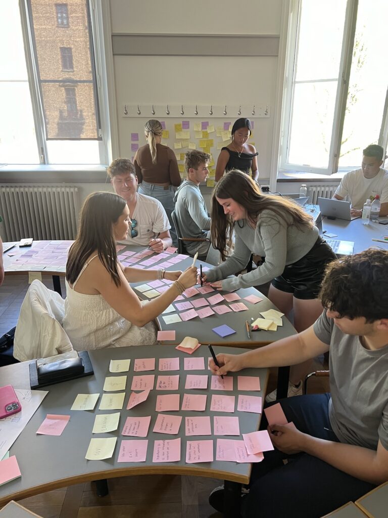 Postits UGA students work on projects during a study abroad trip to Northern Europe. Their desks are covered in PostIts.