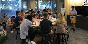 Downing Barber, founder and CEO of Barberitos talking to a group of students. 